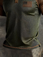 Men's Retro Patriotic Color-Block Short-Sleeve Polo Shirt