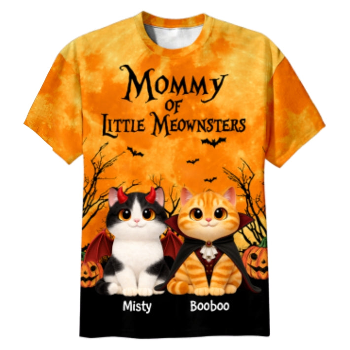 Halloween Theme Mommy Daddy Of The Meownsters Cats - Personalized Shirt - Halloween Gift For Cat Lovers