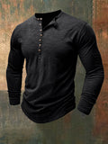 Men's Henley Collar Bamboo Cotton Long-Sleeved Top