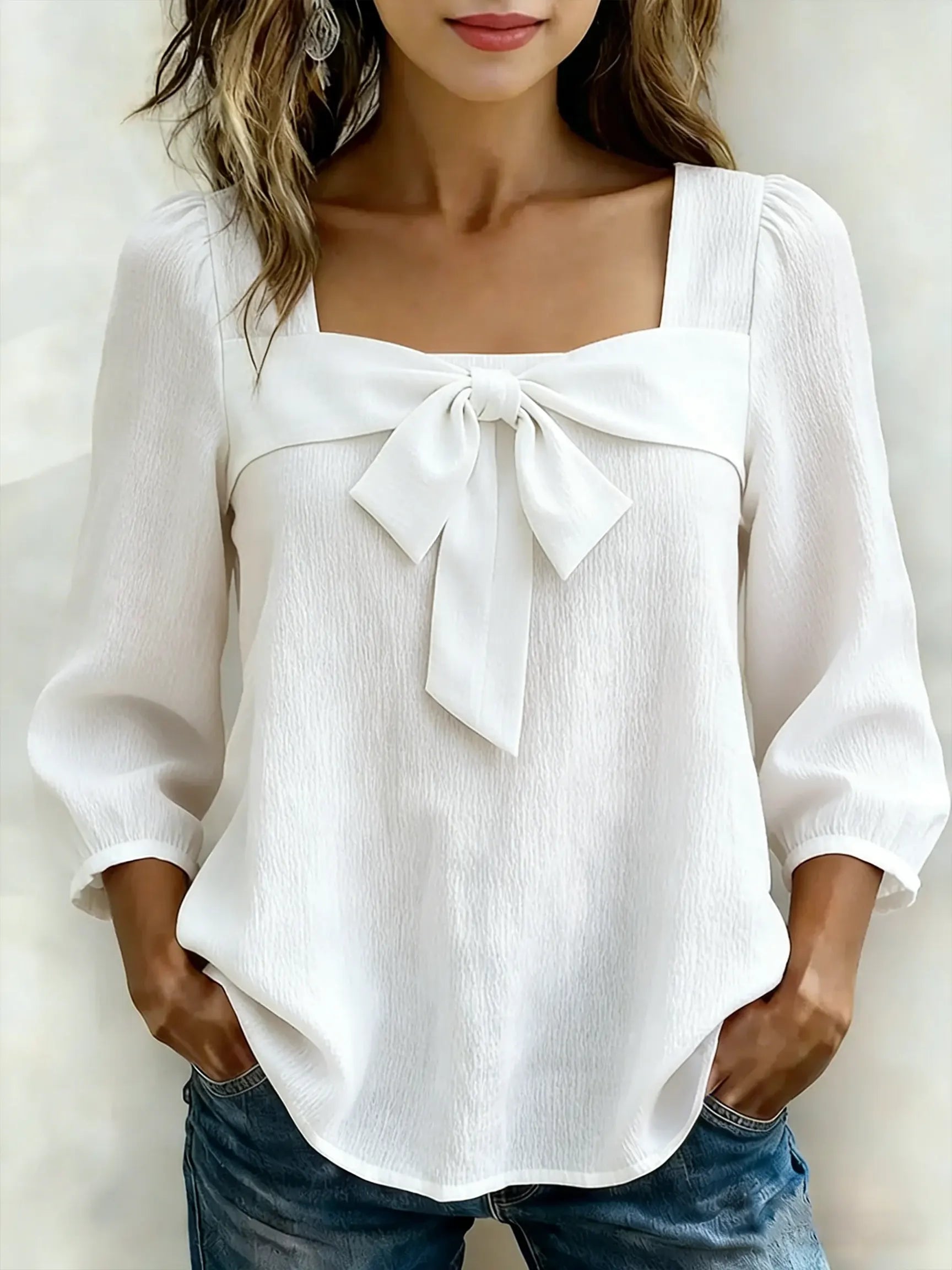 Women's Casual Bow Cotton Shirt