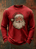 Men's Santa Claus Printed Design Waffle Fabric Long Sleeve T-Shirt