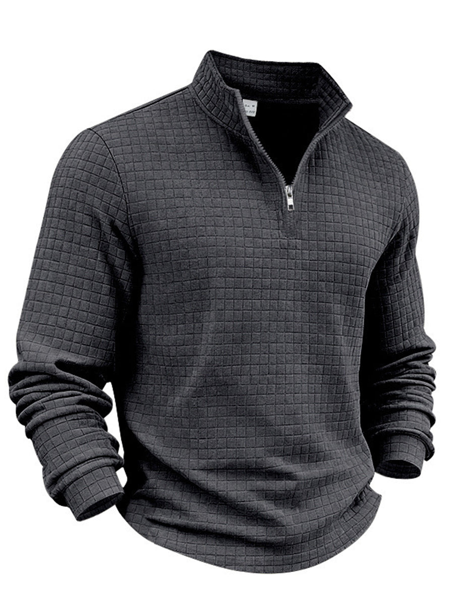 Men's Solid Color Waffle Weave Pullover Sweatshirt