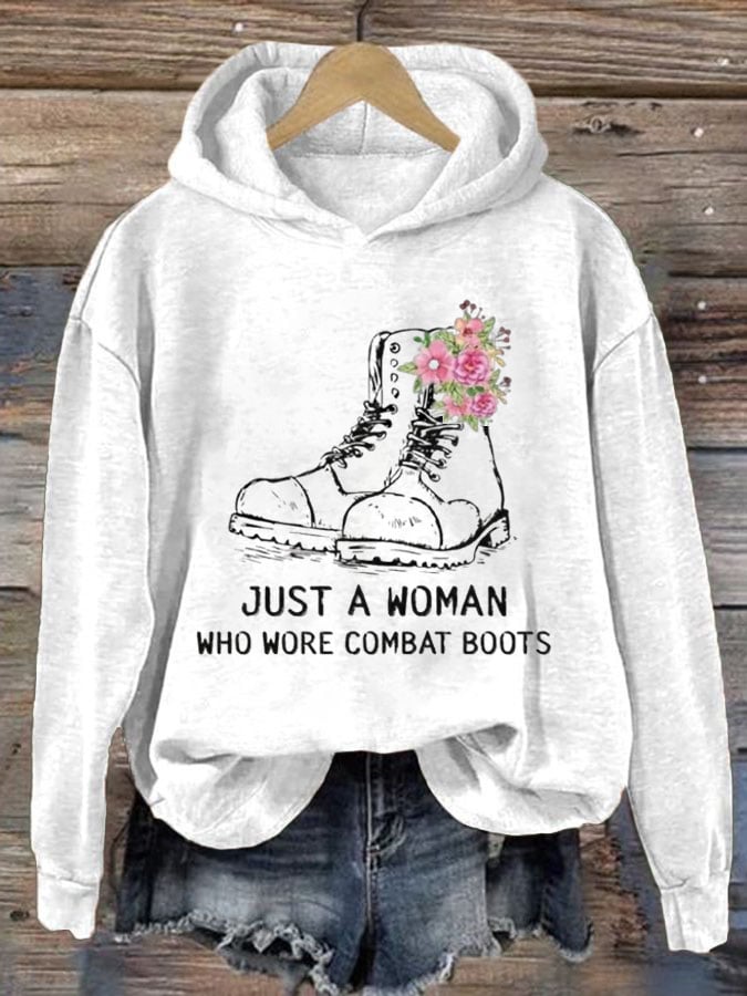 Women's  Just A Woman Who Wore Combat Boots Print Casual Hoodie