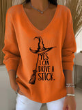 ?Buy 2 Get 10% Off?Women'S Witch "Yes I Can Drive A Stick"  Print Drop Shoulder Sweater