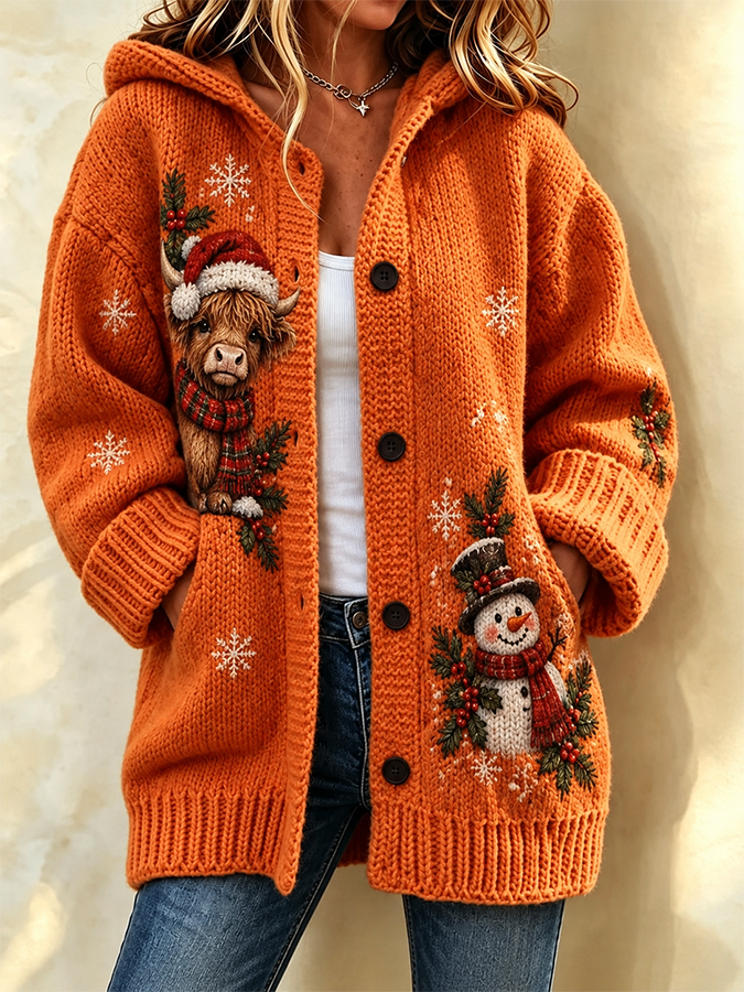 Women'S Christmas Highland Cow Print Casual Cardigan