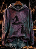 Women's Retro 1692 They Missed One Witch Hat & Cat Printed Hoodie