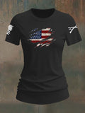 Women's  American Flag  Pattern Round Neck T-Shirt