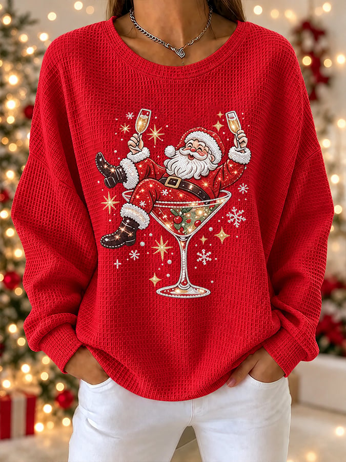 Women's Vintage Santa Claus Christmas Print Top