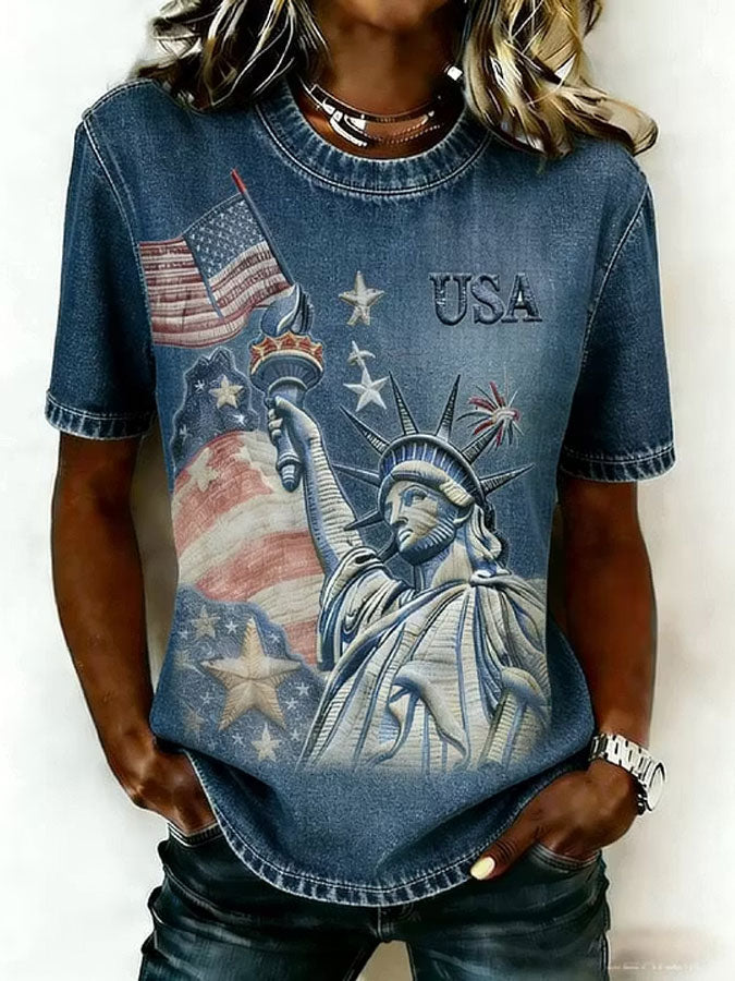 Women'S  America Flag Printed Casual T-Shirt