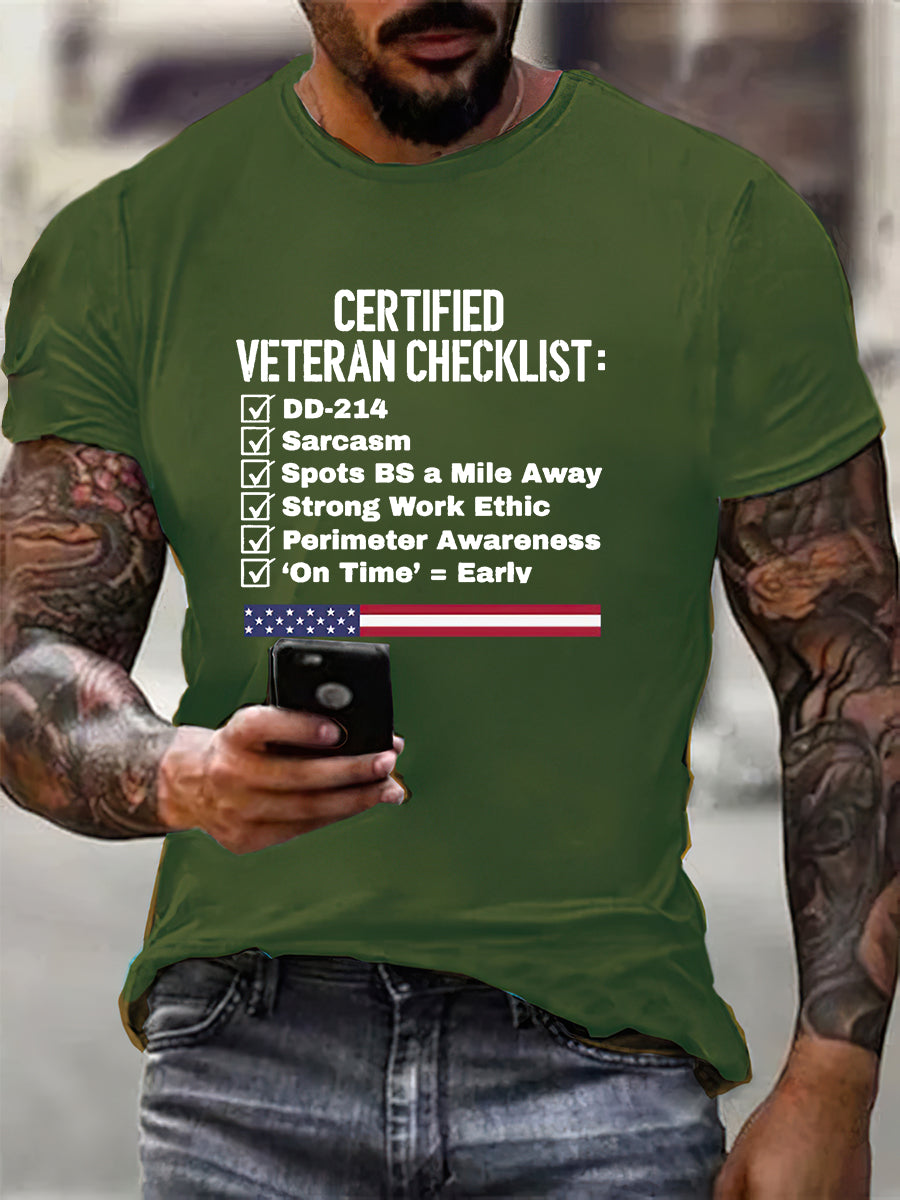 Men's Certified Veteran Checklist Print Cotton T-Shirt