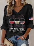 Women's Casual Waffle-Knit T-Shirt with U.S. 250th Anniversary Print