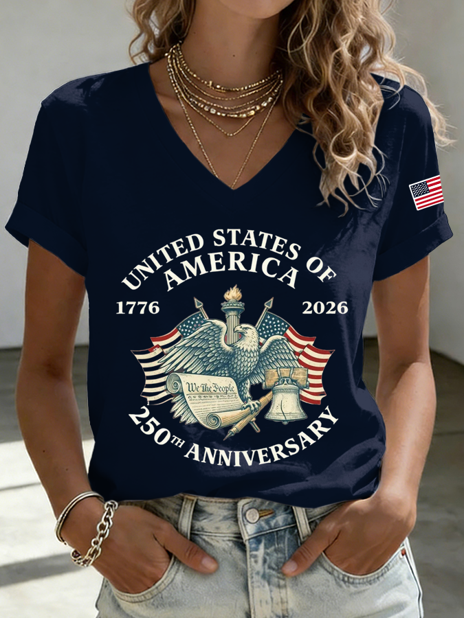 Women'S America Flag Print Printed T-Shirt