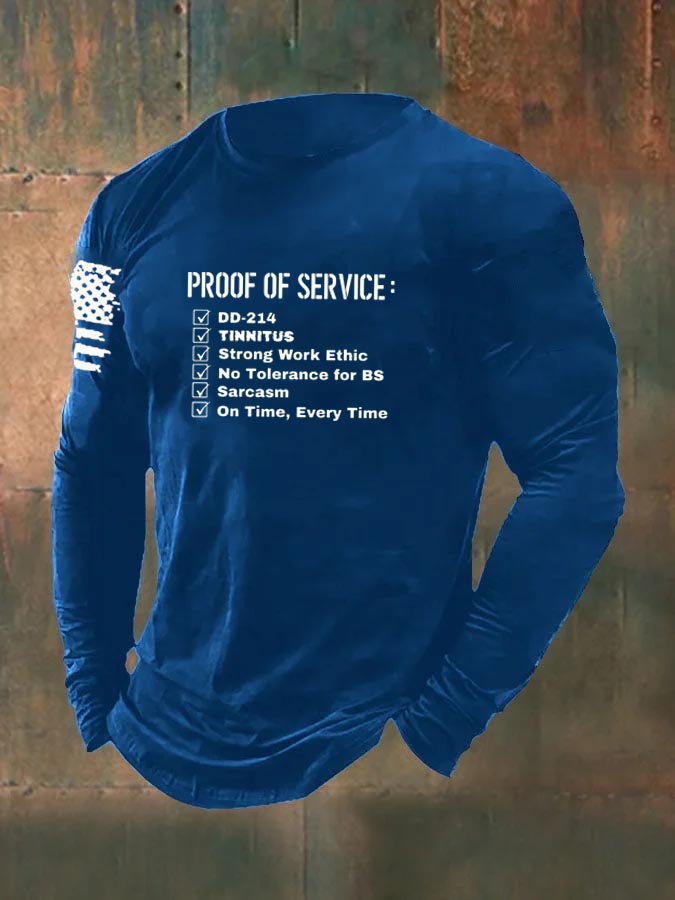 Men's Proof Of Service  Pattern Long Sleeve 100% Cotton T-Shirt