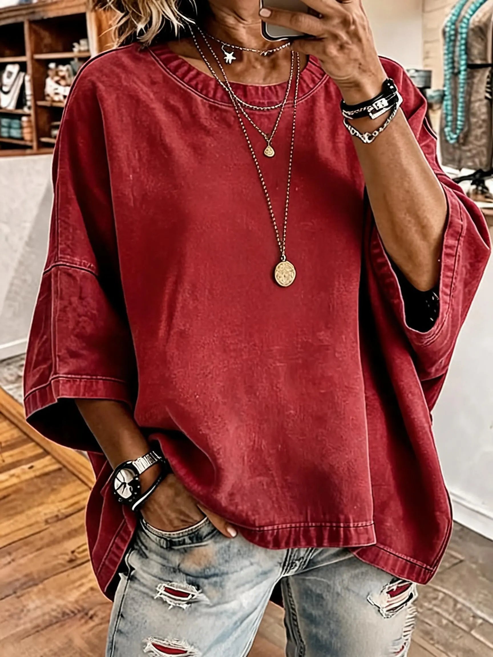 Women's Vintage Distressed Washed Oversized T-Shirt