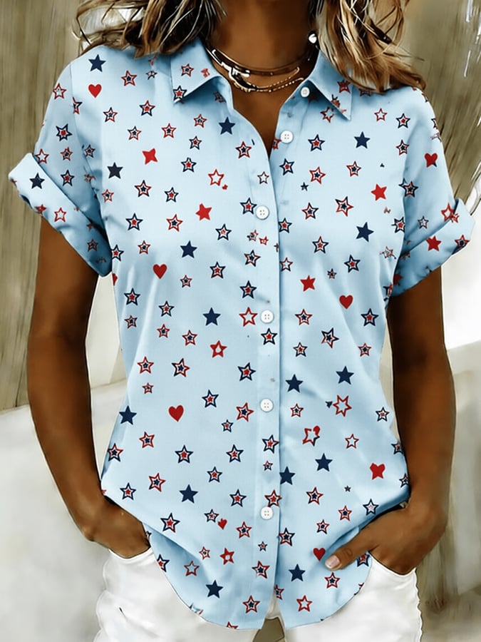 Women's Patriotic 250th Anniversary Print Casual Shirt
