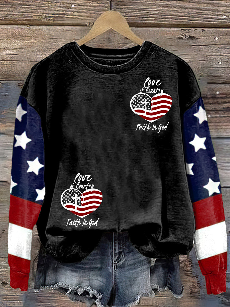 Love Of Country Faith In God Print Casual  Sweatshirt