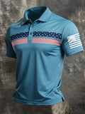Men's Retro Patriot Color Block Polo Collar Short Sleeve