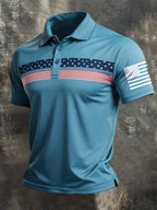 Men's Retro Patriot Color Block Polo Collar Short Sleeve