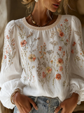 Women'S Floral Printed Casual Cotton And Linen Top
