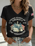 Women'S America Flag Print Printed T-Shirt