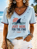 Women's Summer Beach Vacation Shark Print T-Shirt