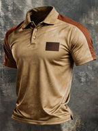 Men's Retro Patriotic Color-Block Short-Sleeve Polo Shirt