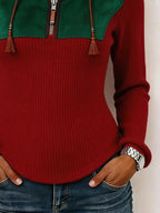 Lässiger Damen-Kapuzenpullover mit halbem Reißverschluss und Farbblock-Design
