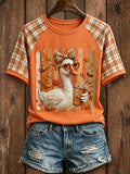 Women's Preppy Fall Goose Round Neck Short Sleeve T-shirt