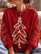 Women's Christmas tree pattern crew-neck sweater