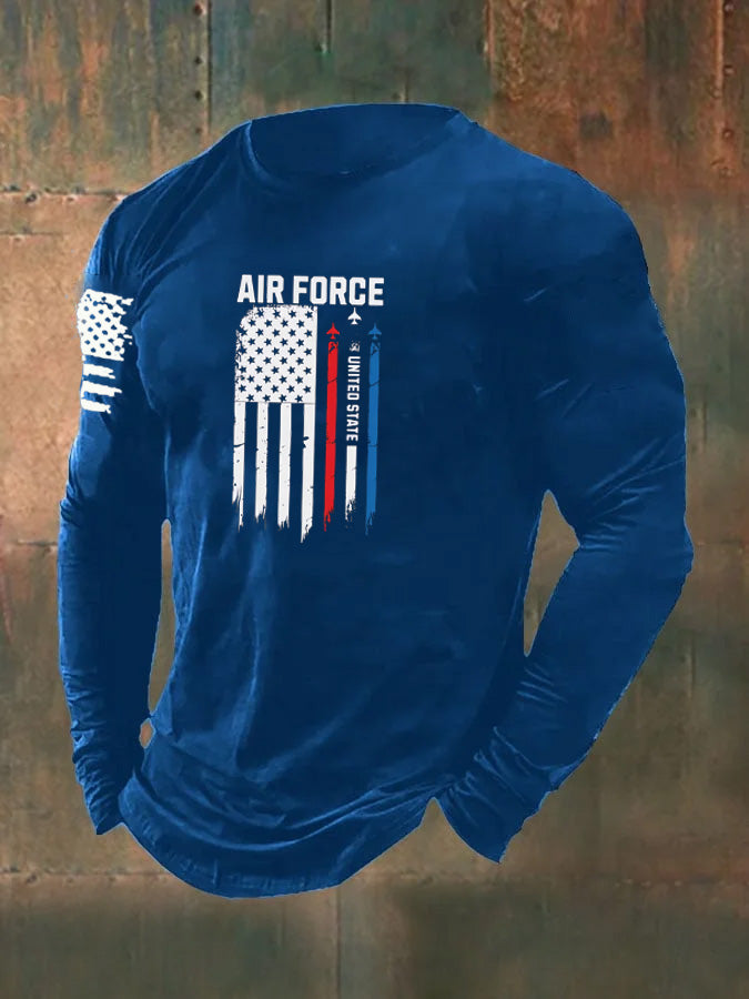 Men's Air Force Pattern Long Sleeve 100% Cotton T-Shirt