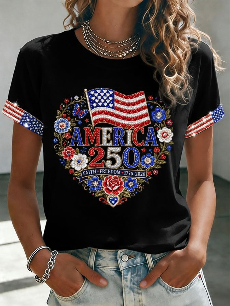 Women'S American Independence Day 250Th Anniversary Printed Short Sleeved T-Shirt