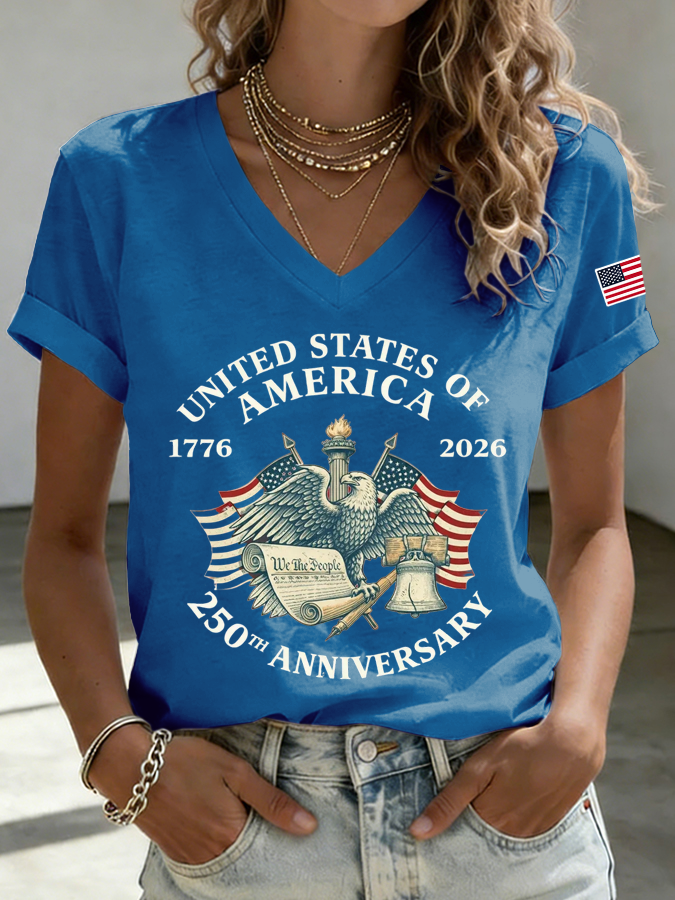 Women'S America Flag Print Printed T-Shirt