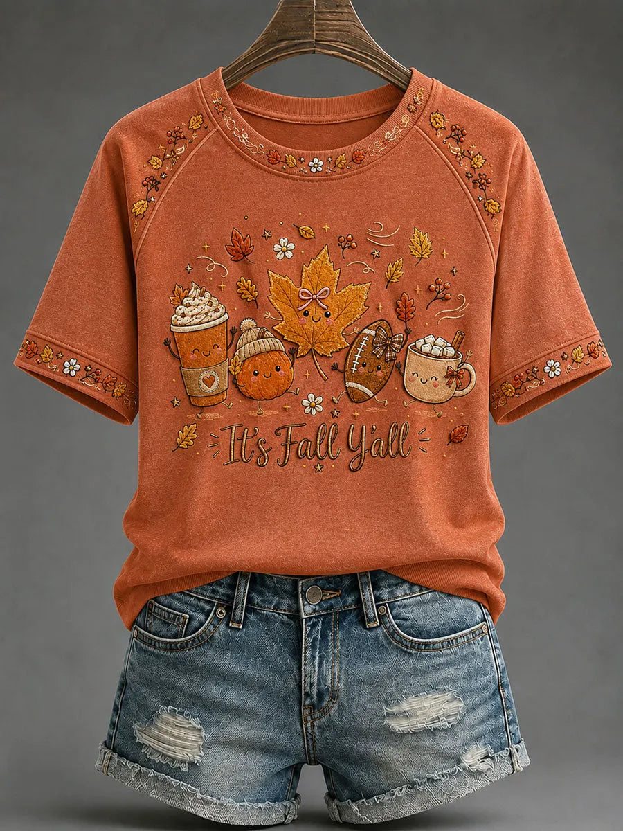 Women's It's Fall Y'all Print Casual T-Shirt