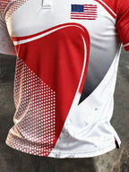 Men's Retro Patriotic Color-Block Short-Sleeve Polo Shirt