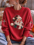Women's Funny Christmas Ho Ho Hold My Beer Santa Claus Print Casual Cozy Knit Top