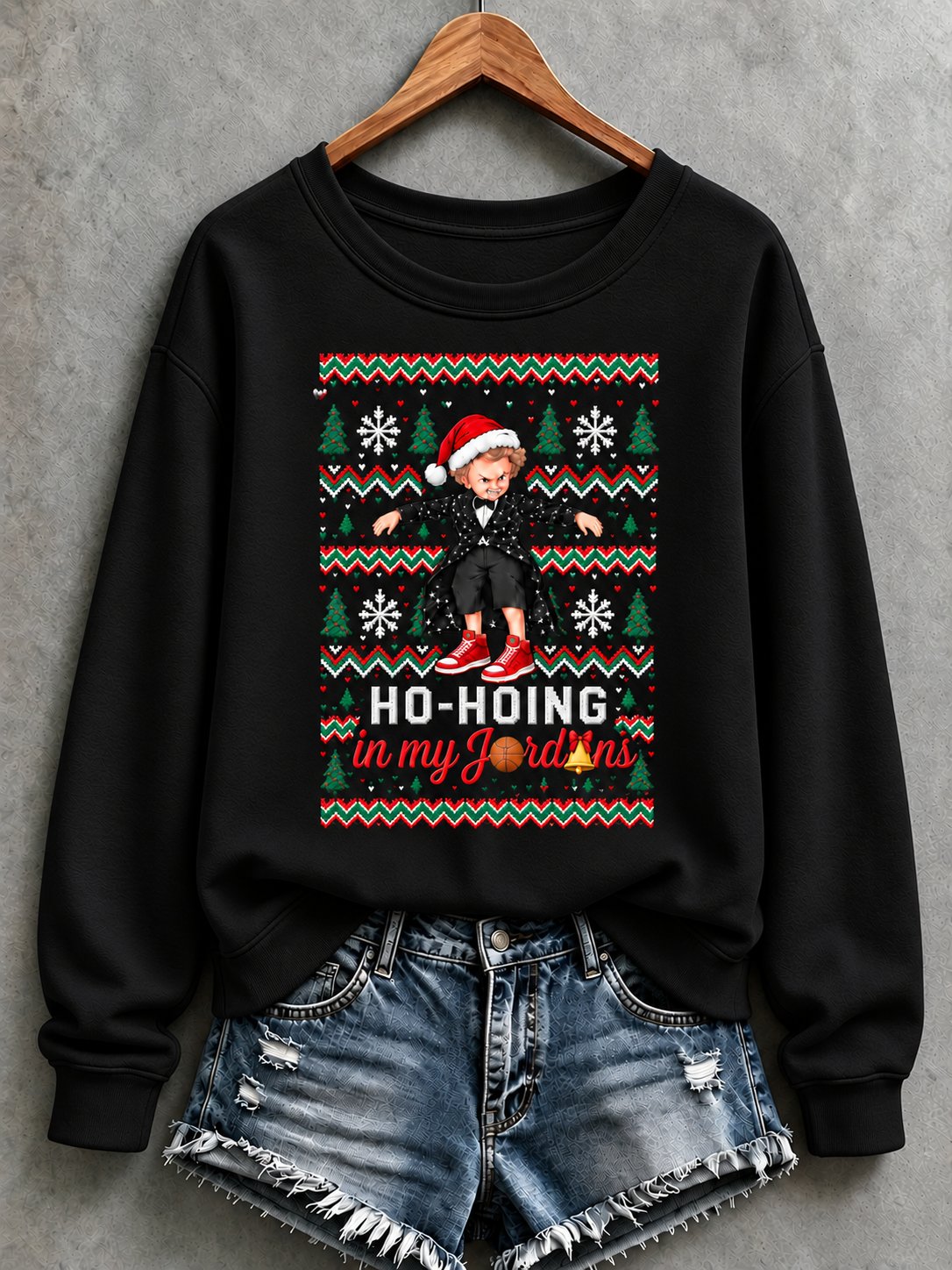 Damen-Weihnachts-Hoodie mit lustigem, lässigem Kunstdruck und Rundhalsausschnitt