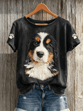 Women's Retro Bernese Mountain Dog Print T-Shirt