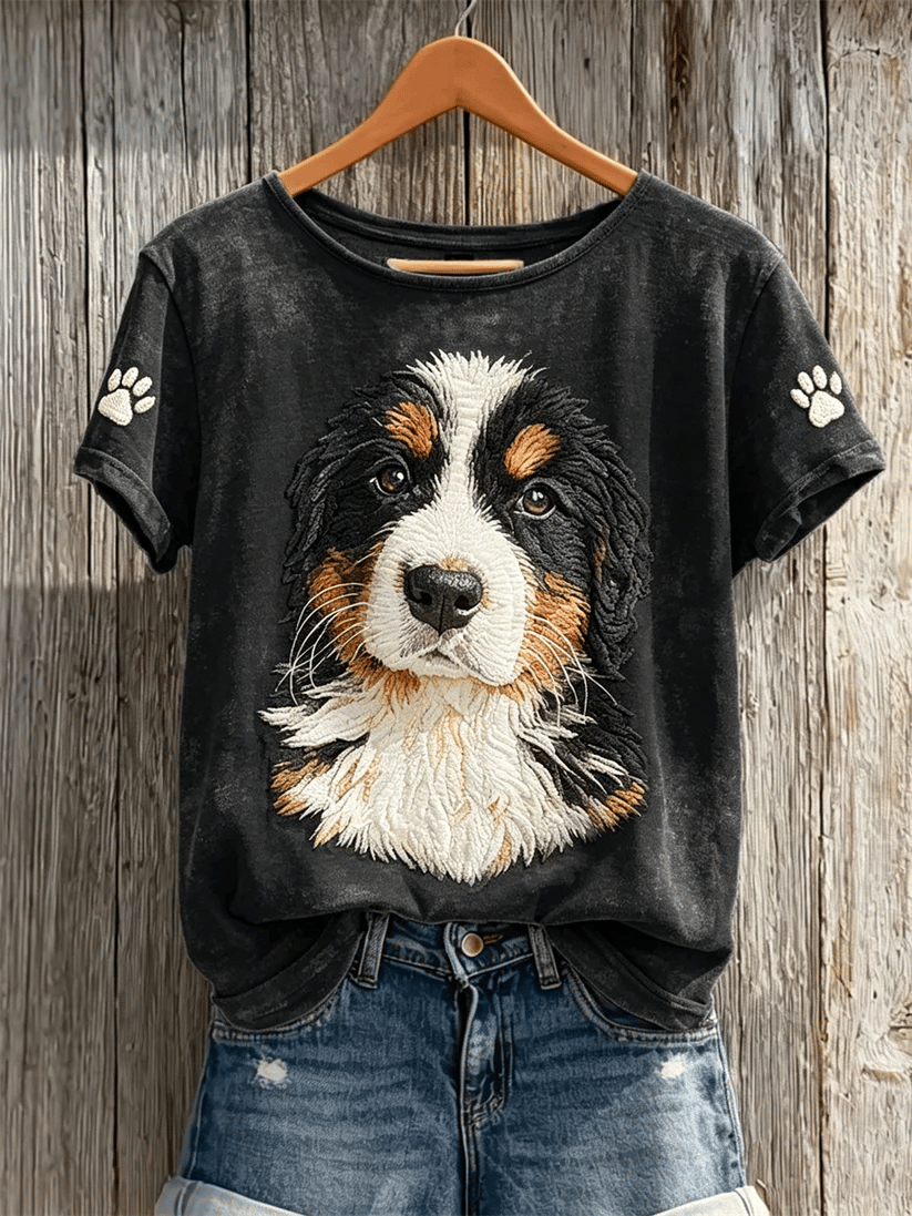 Women's Retro Bernese Mountain Dog Print T-Shirt