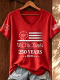 Women's Retro America Flag  Print T-shirt