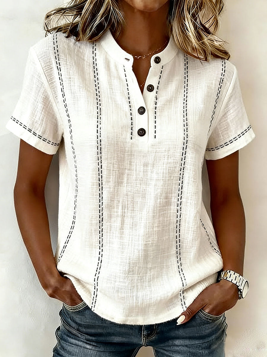 Women'S Short-Sleeved Cotton And Linen Casual Top