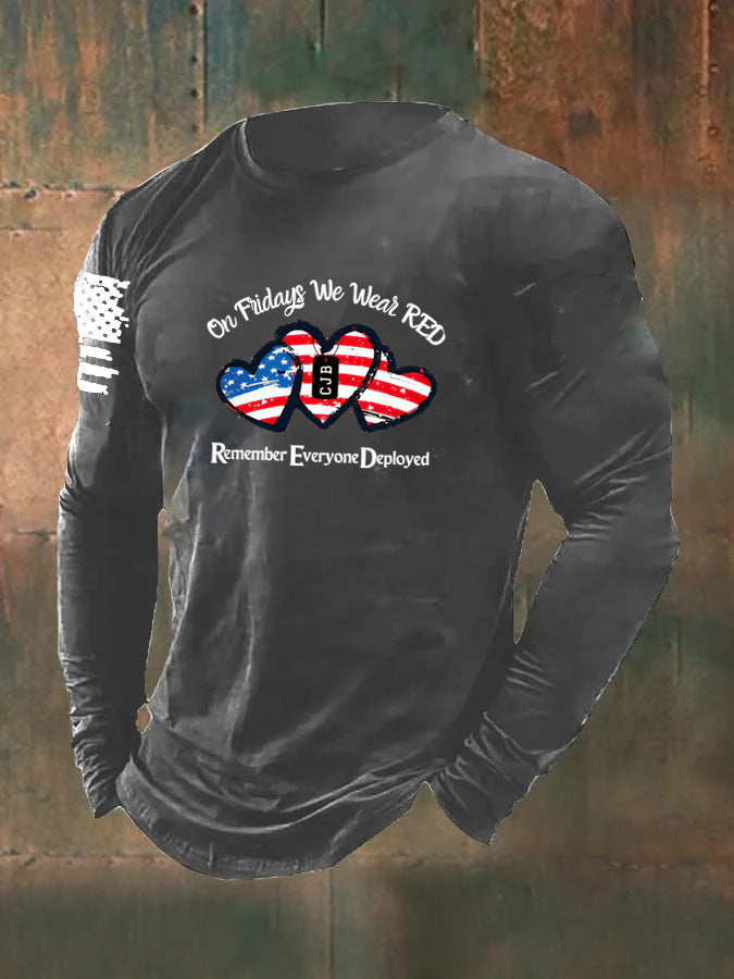 Men's On Fridays We Wear Red Pattern Long Sleeve 100% Cotton T-Shirt