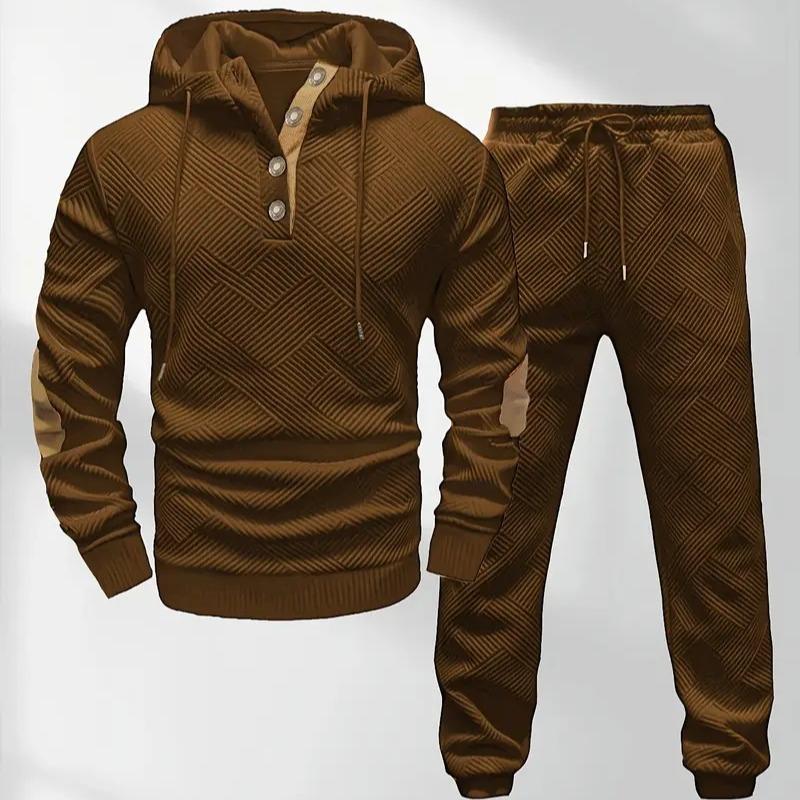 Men's Casual Fashion Suit Knitted Jacquard Sweatshirt And Pants Two-Piece Set