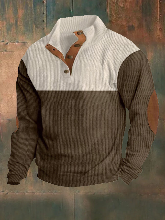Men's Vintage Corduroy Button  Plush Sweatshirt