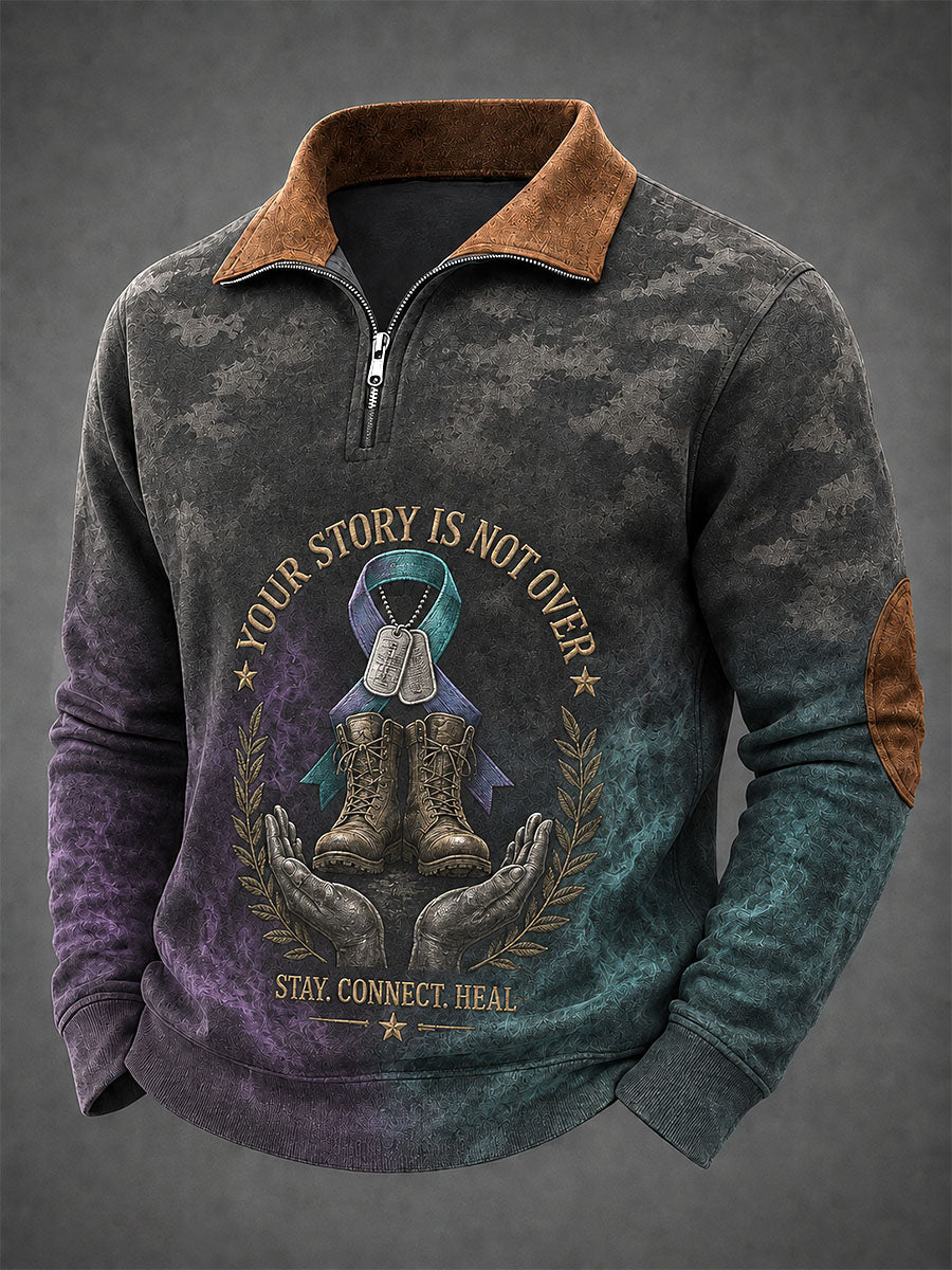 Men’s “Your Story Is Not Over” PTSD Awareness Combat Boots Quarter-Zip Sweatshirt