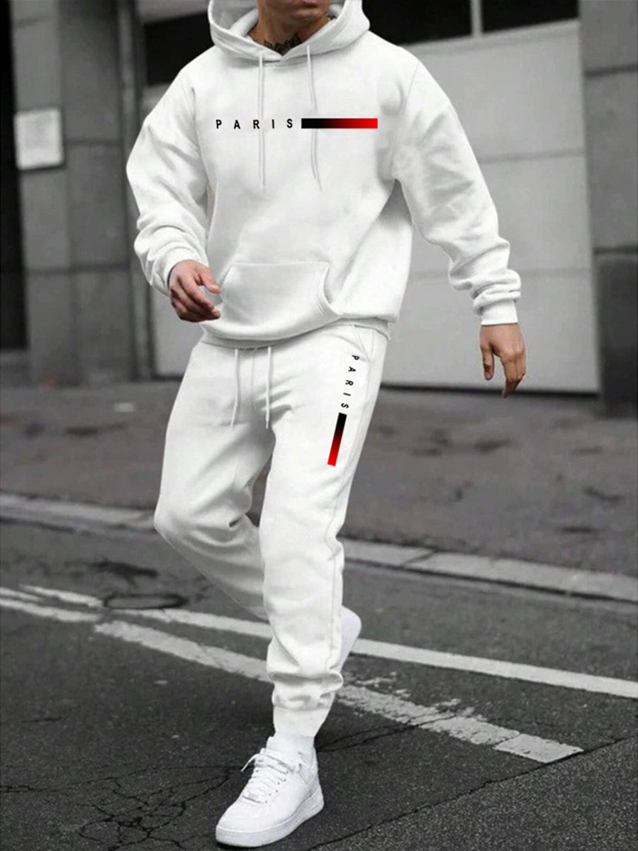 Men's Paris Letter Printed Hoodie and Drawstring Sweatpants Set Two-Piece Set