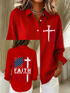 Women's Faith Over Fear Print Casual Cotton Linen Shirt