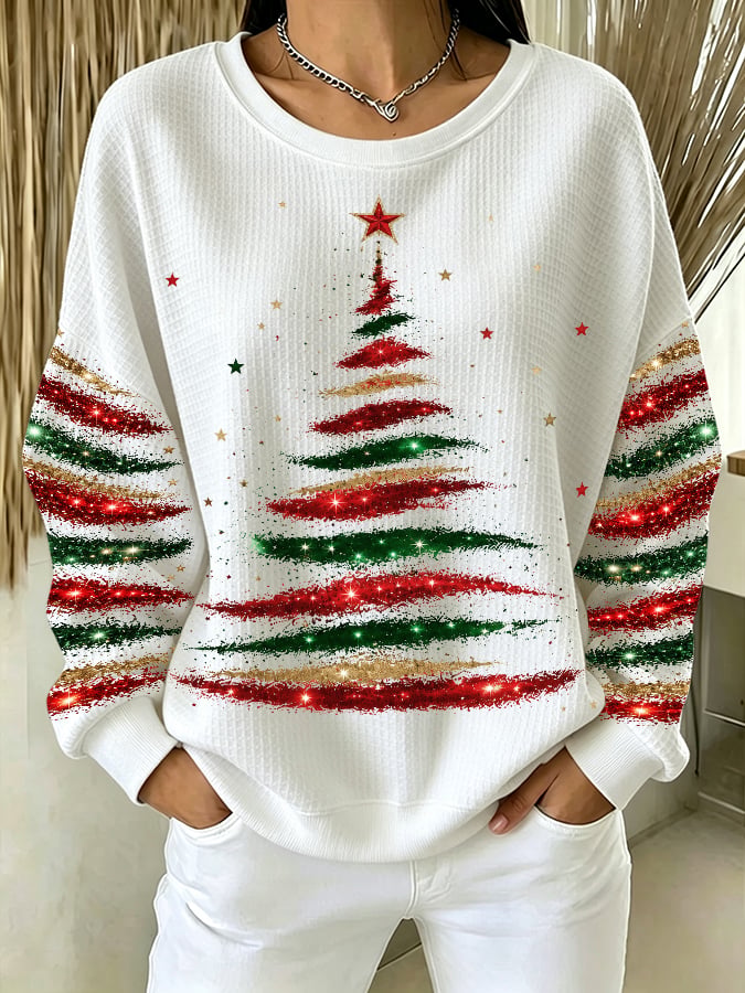 Lässiges Damen-Langarmshirt mit Waffelmuster und Print