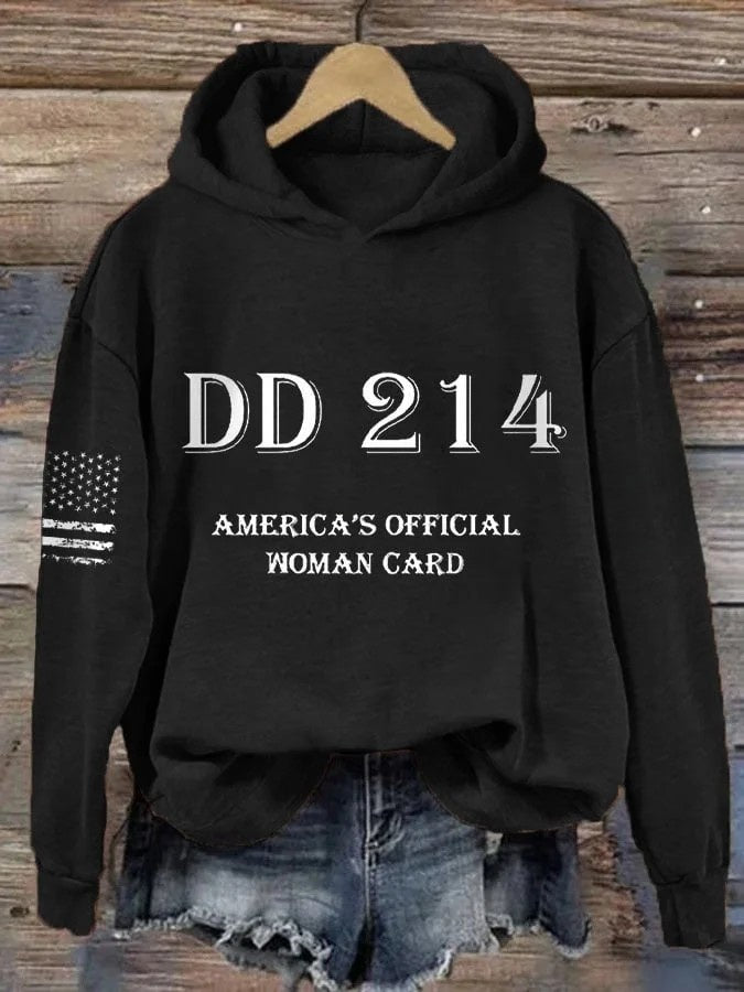 Women's DD214 America Official Woman Card Print Hoodie
