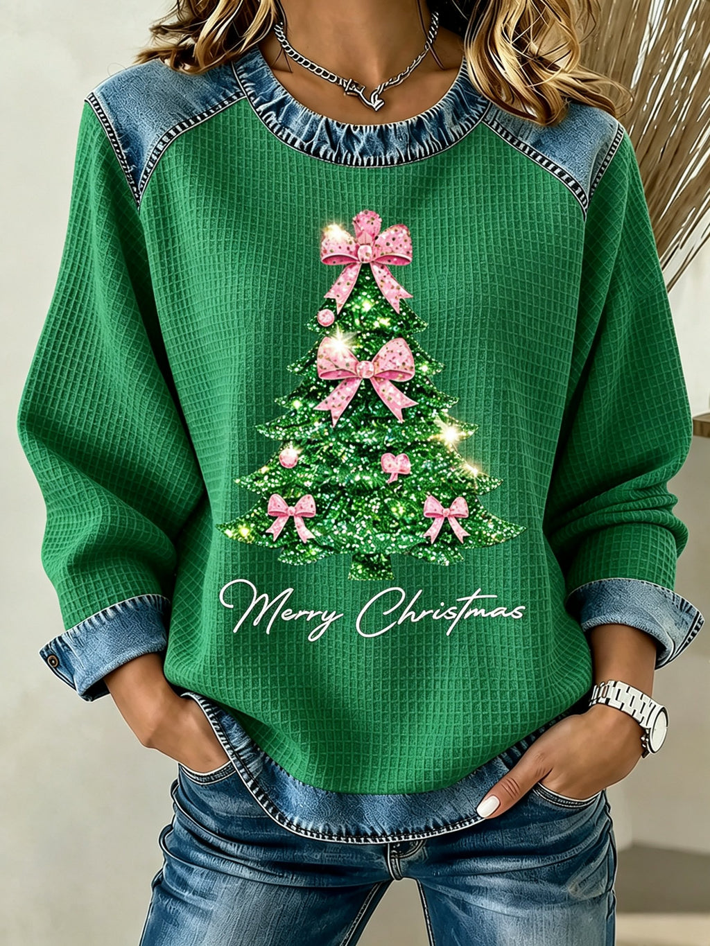 Women'S Casual Christmas Round Neck Long Sleeved Shirt