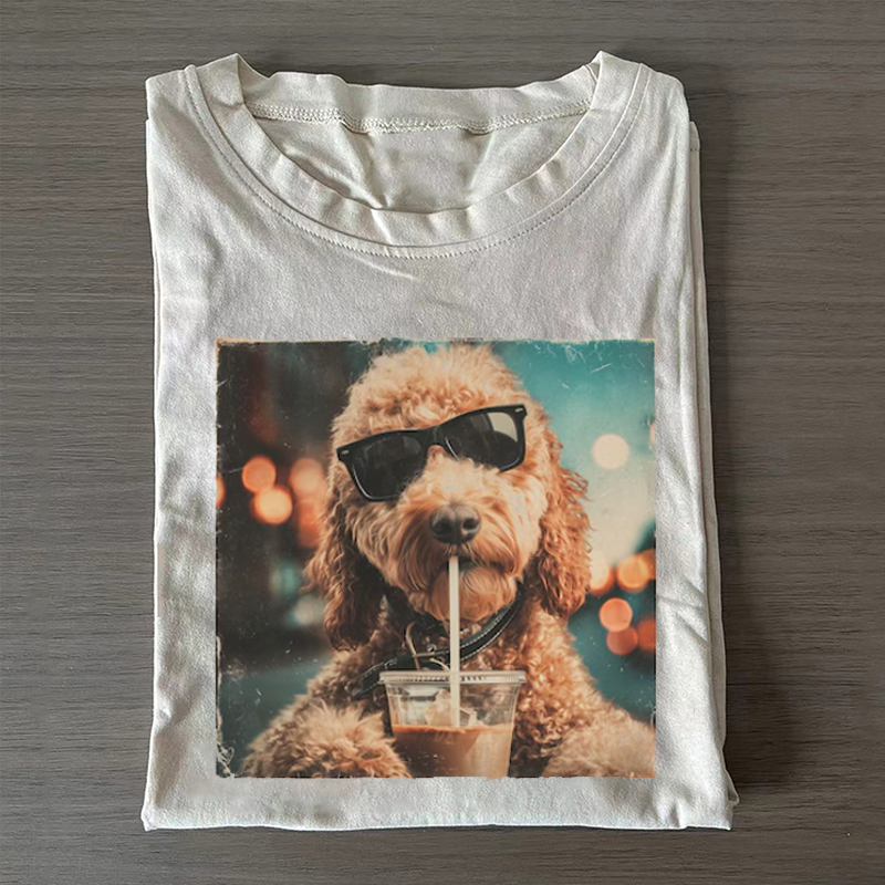 Funny Goldendoodle Drinking Iced Coffee T-shirt